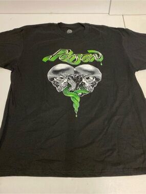 Poison Band Tee Graphic Skull Black T-Shirt with Green Accents